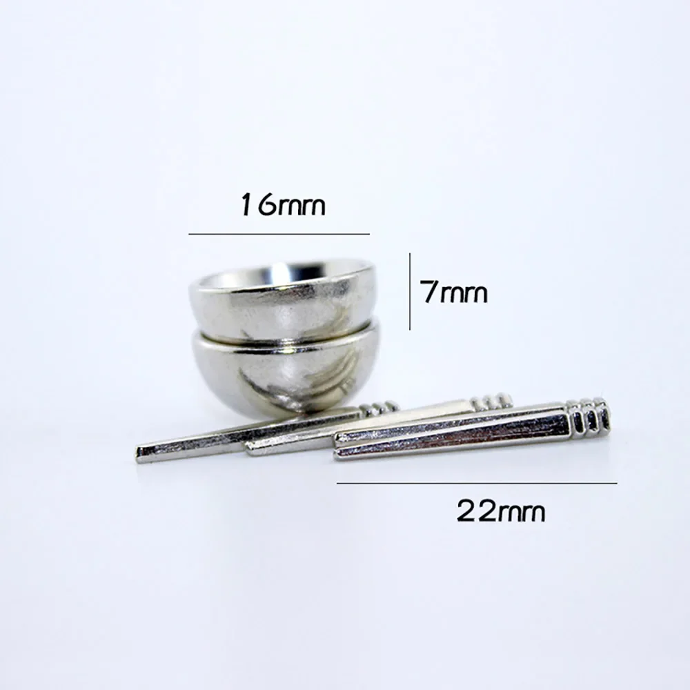1/12 Dollhouse Miniature Accessories Mini Metal Bowl Chopsticks Set Kitchen Tableware Model Doll House Decoration