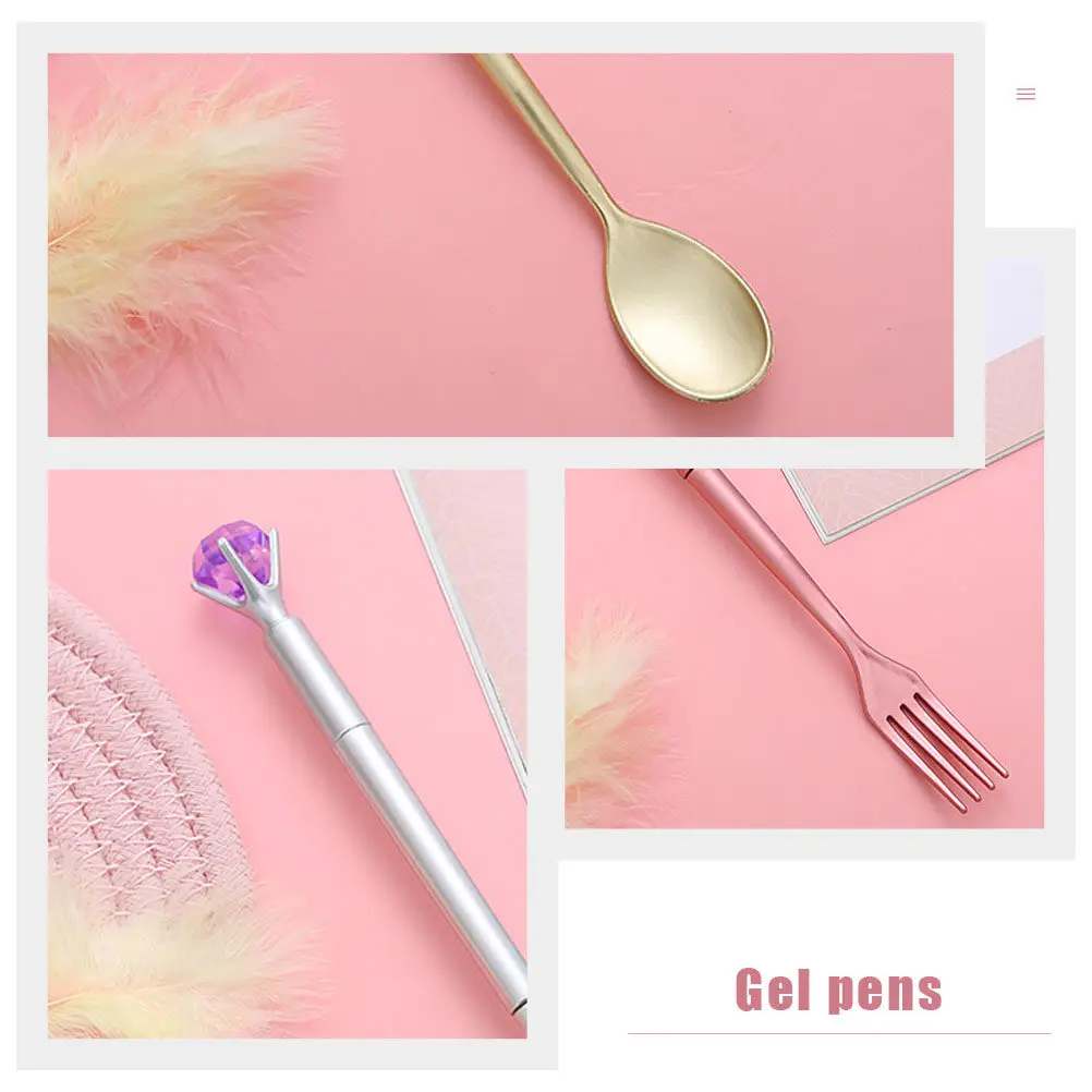 

4Pcs Fork Spoon Shaped Gel Pens Creative Diamond Tableware Design Smooth Writing Pigment Ink Water Resistant Archival Students