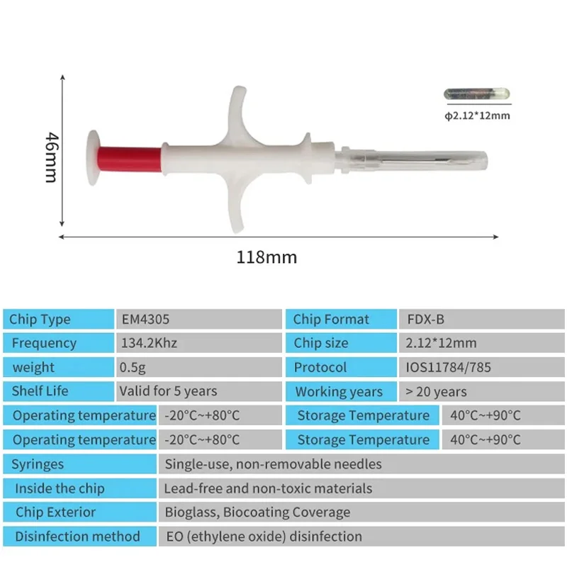 Imagem -05 - Animal Microchip Injector com Vidro id Tag Tartaruga Seringa Número Icar Pet Dog Chip Implanter Iso11784 785 Fdx-b 20 Pcs Novo tipo