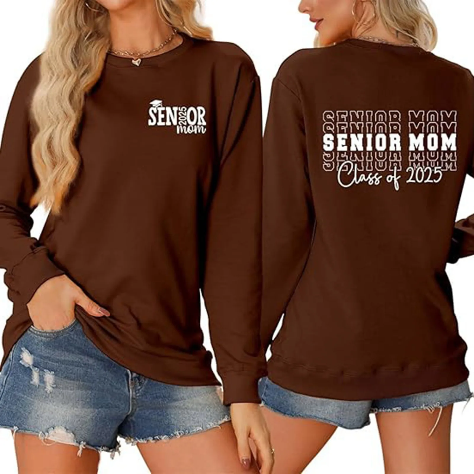 

Senior Mom 2025 Women Long Sleeve T-Shirts Graduation Class Funny Graphic Round Neck Loose Casual Tees Top y2k Street Clothing