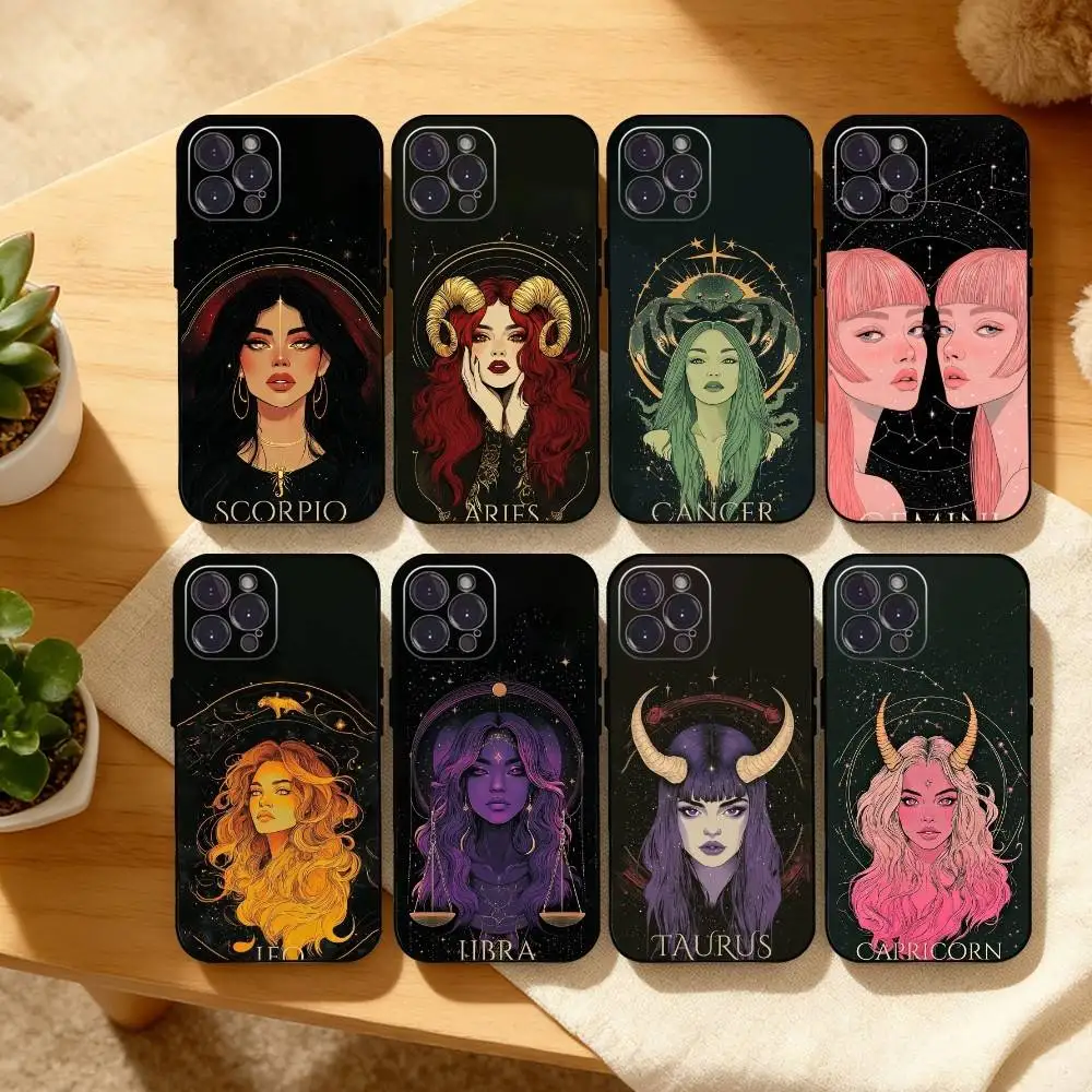 

Zodiac Girl Phone Case For iPhone17,16,15,14,13,12Plus,Pro Max,XS,5G Soft Silicone Black Cover