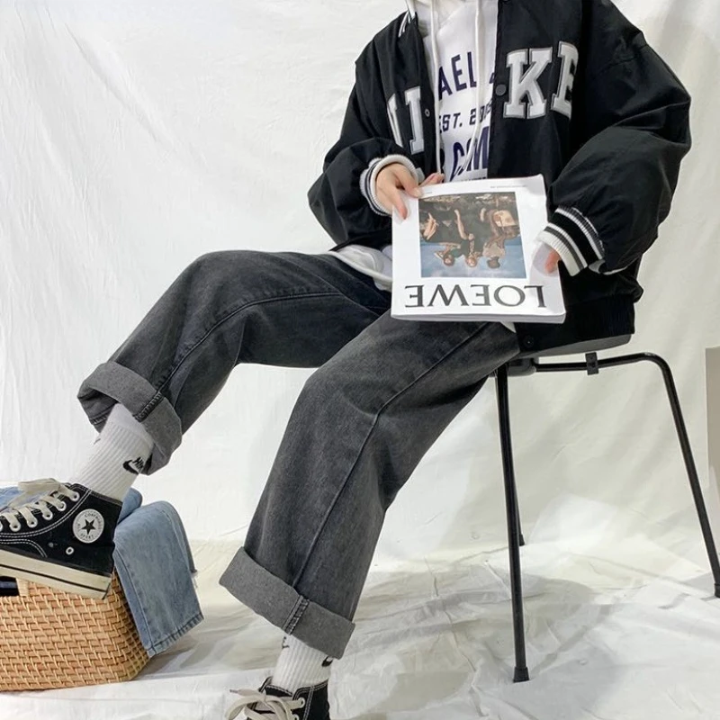 Jeans Women Straight Casual All-match Gray Trendy High Waisted Vintage New Solid Femme Clothing Bottom Denim Pantalones Vaqueros