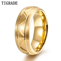 Tigrade 8mm Men's Tungsten Carbide Rings For Men Gold Color Grooved Polished Wedding Ring Engagement Band Jewelry Comfort fit