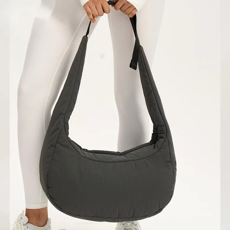 Sac à Bandoulière Matelassé en Nylon pour Femme, Sacoche Hobo Décontractée de Grande Capacité, Rembourrée, Solide, pour Document, Fitness, Grand Portefeuille