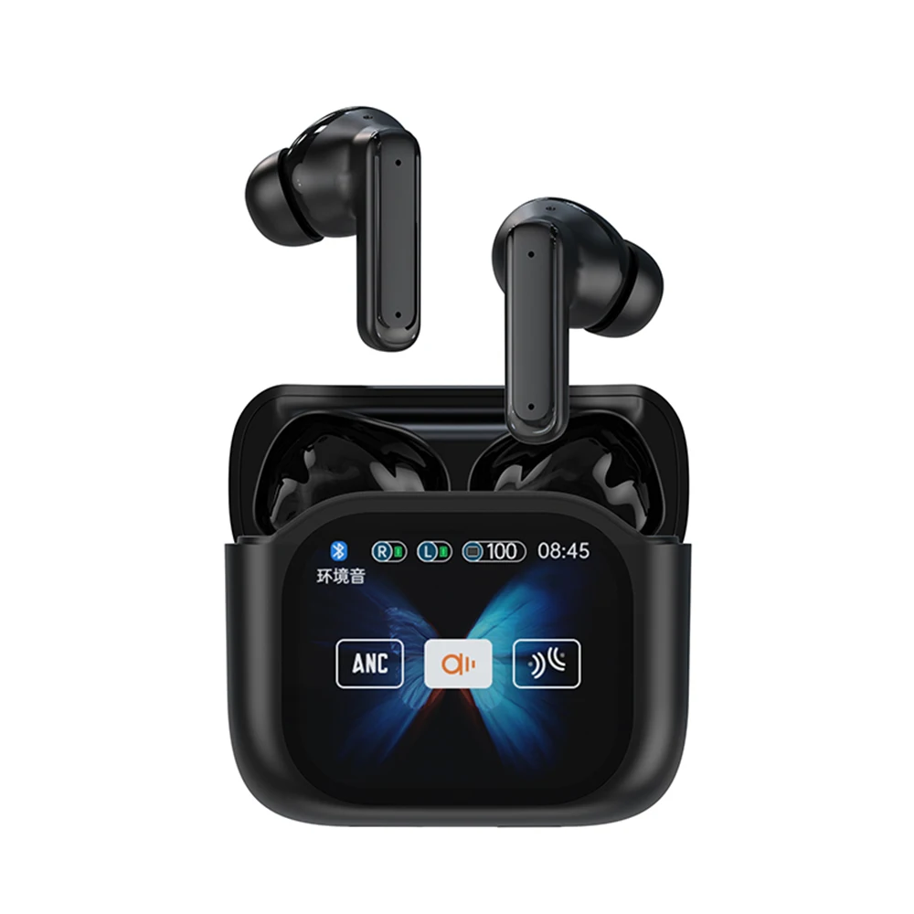 BY16 Full In Touch Screen Headphone ANC A9PRO Bluetooth Compatible Noise Cancelling Earphone Wireless InEar ENC Earbuds With Mic