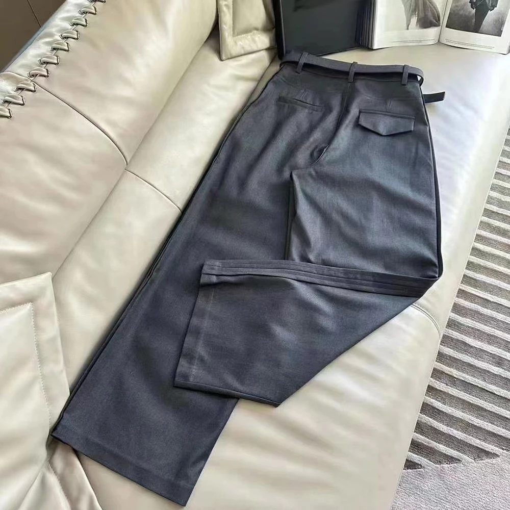 TWOTWINSTYLE Elegant Slimming Solid Pants For Women High Waist Spliced Pockets Autumn Vintage Draped Trousers Female KPA548513