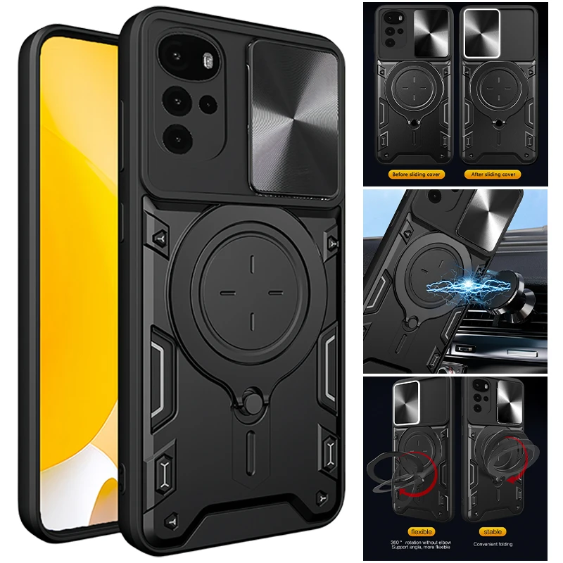 Funda para Moto E32S, Carcasa para Motorola Moto E32S con Anillo Trasero para Cámara Deslizante, Soporte para Auto, Funda Protectora para Moto E 32 E32 E32S
