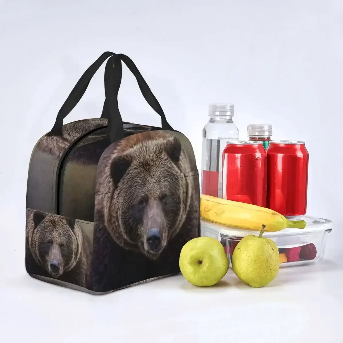 Brown Bear Insulated Lunch Tote Bag for Women Kids Portable Thermal Cooler Lunch Box Camping Travel Food Picnic Container Bags