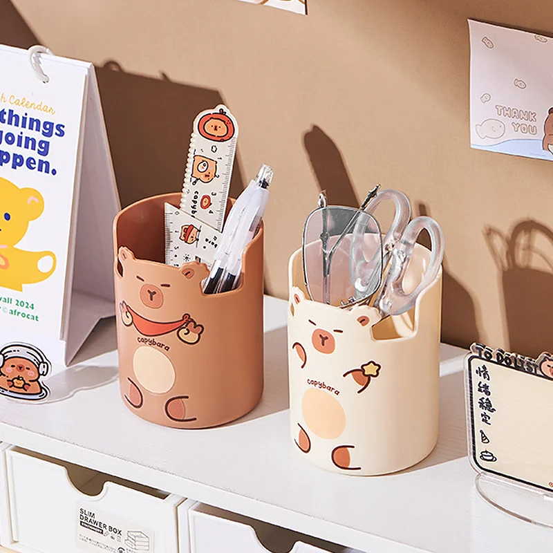 Multifunctional Capybara Pen Storage Bucket Cute Desktop Organizer Holder For Pencils Makeup Brushes Office Home Decor