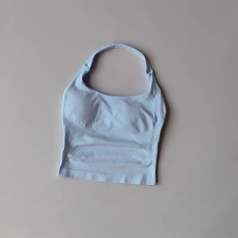 DFHKN Logo Dames Naadloze Halter Yoga Crop Top Hoge Elastische Sportbeha Fitness Workout Gym Hardlopen Ademend Activewear Tanktop