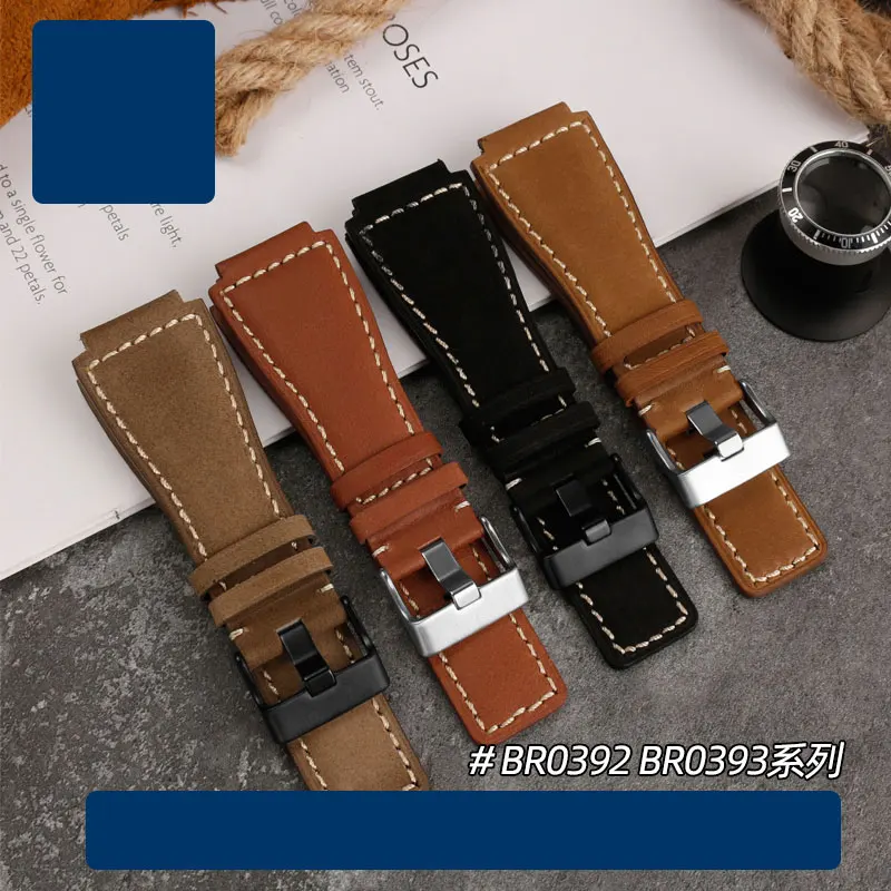 34*24mm Convex End Italian Calfskin Leather Watch Band For Bell Series BR01 BR03 Strap Watchband Bracelet Belt Ross Rubber Men