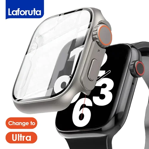 Change to Ultra funda para Apple Watch Series 11 10 9 8 7 SE vidrio templado + cubierta Protector de pantalla parachoques iWatch 44 45 41 40 46mm