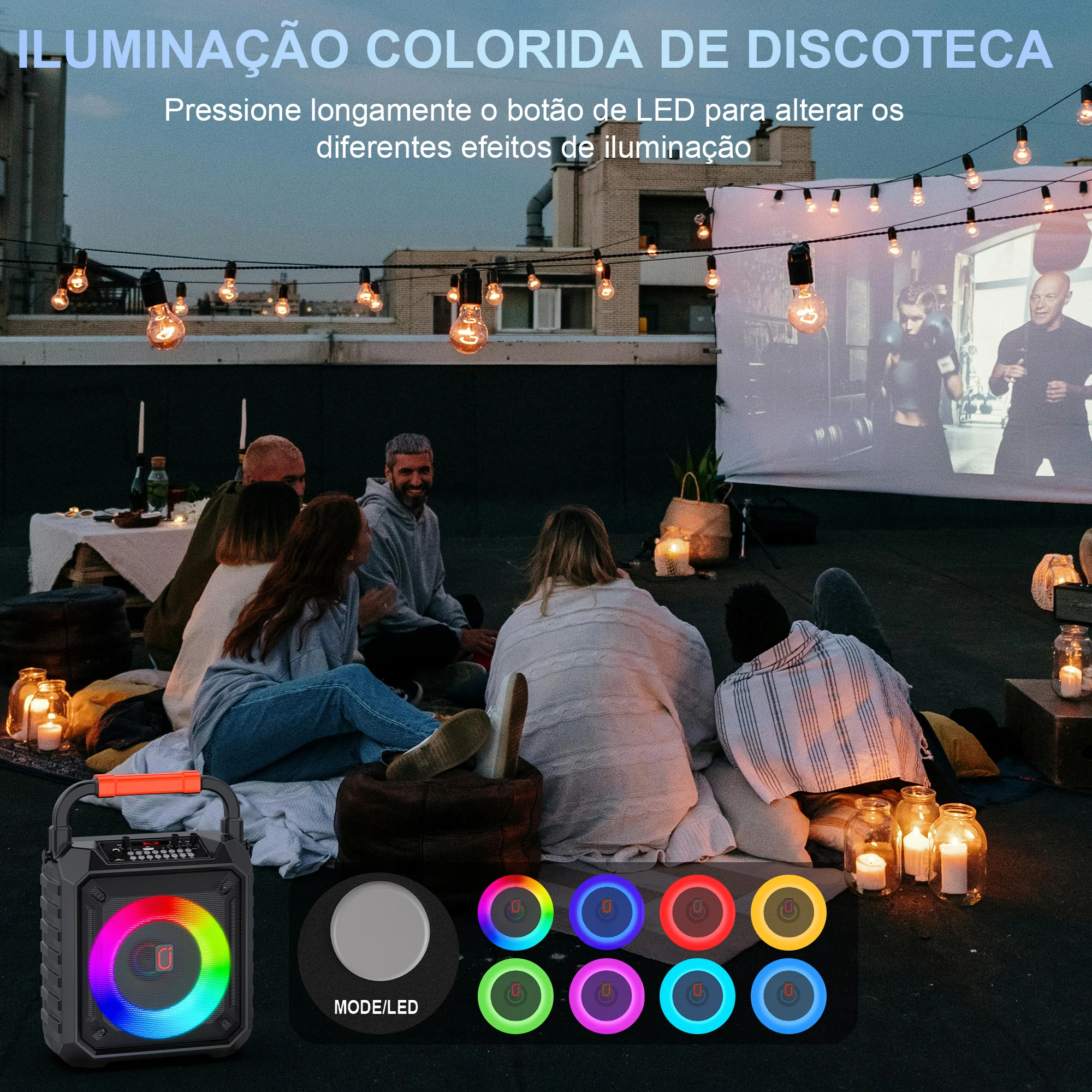 FanFun Wireless Outdoor Speaker, Portable Speaker with Microphone, Colorful DJ Light, Dual Microphone Jacks, TF Card Compatible