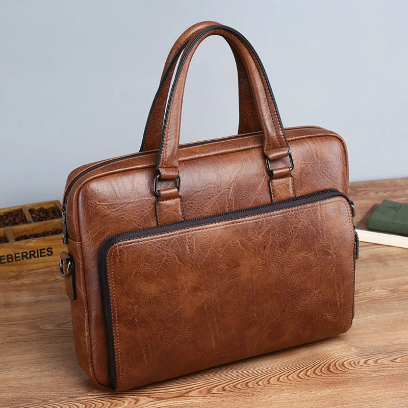 High Quality Men Briefcases Bag For 14 inch Laptop Business Travel Bags Handbags Leather Office Shoulder Bags For Man