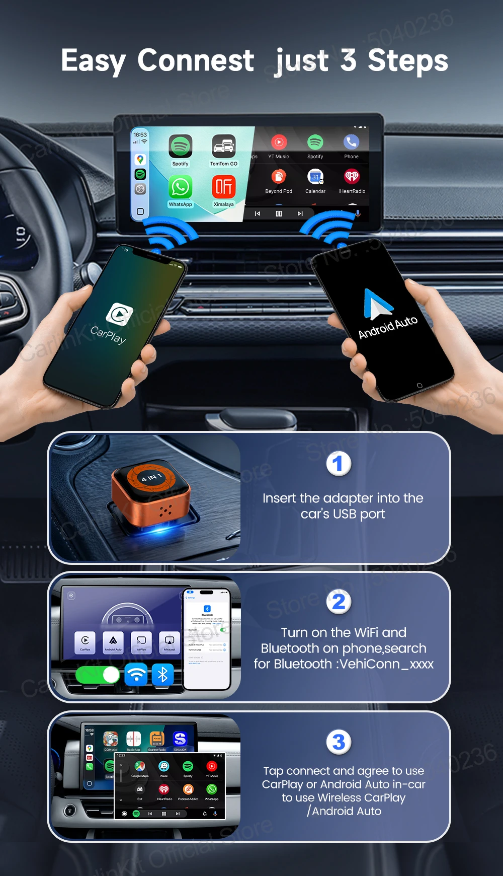 Mini Ultra 6 4-in-1 Wireless-Adapter, kabelloses Bildschirm-Spiegelungsgerät, Android Auto CarPlay-Adapter für kabelgebundene CarPlay-Fahrzeuge, einfache Verbindung. – Detail 13
