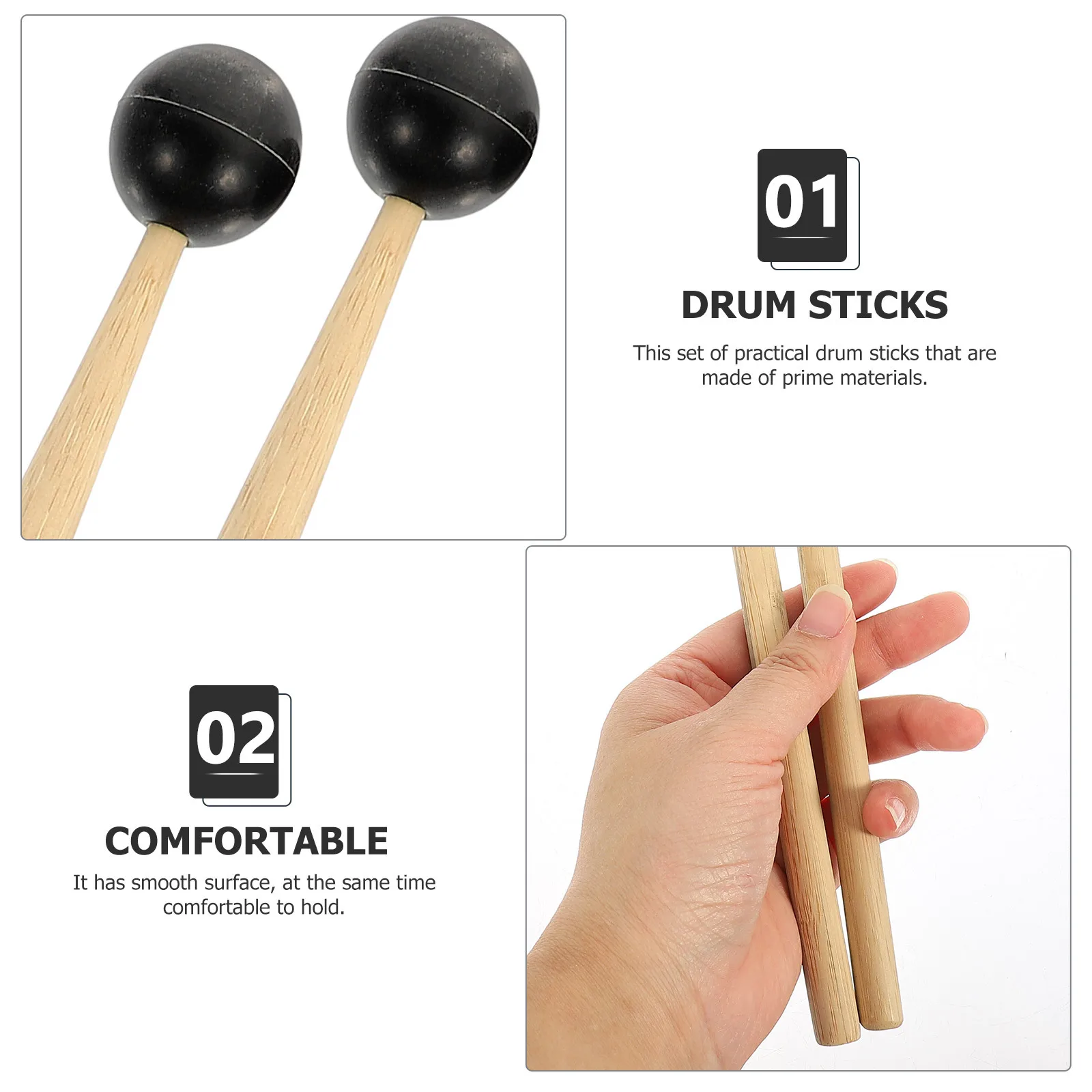 

2Pcs Universal Drum Sticks High Grade Percussion Mallets for Musical Instrument Practice Portable Lightweight