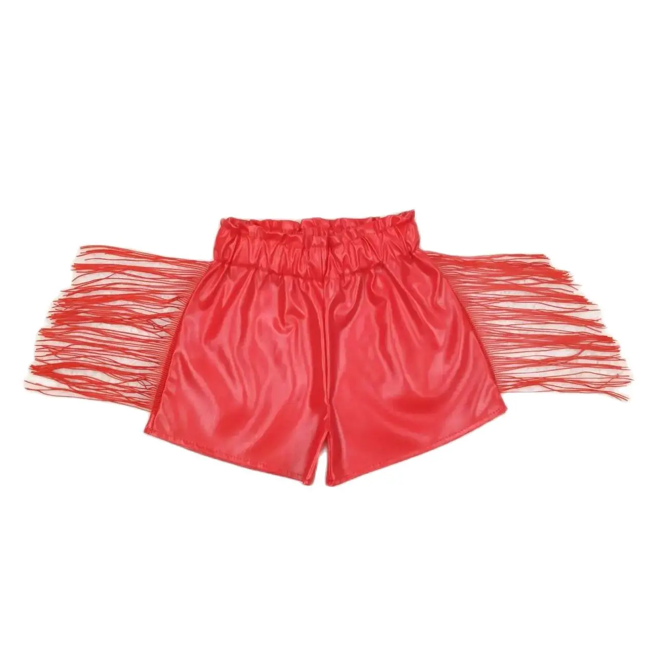 

SS0252 Stylish And Good Looking Girls Shorts Red Glossy Leather Tassel Print With Children Clothes