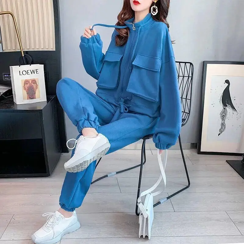 Women's 2024 New Spring And Autumn Cardigan Sweatshirt Outfits Casual Sports Versatile Pants 2 Two Piece Set Large Size Clothing