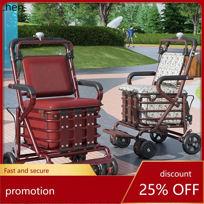 

Hxl portable foldable shopping cart - four-wheel, pushable, sit-on, storage trolley for home use