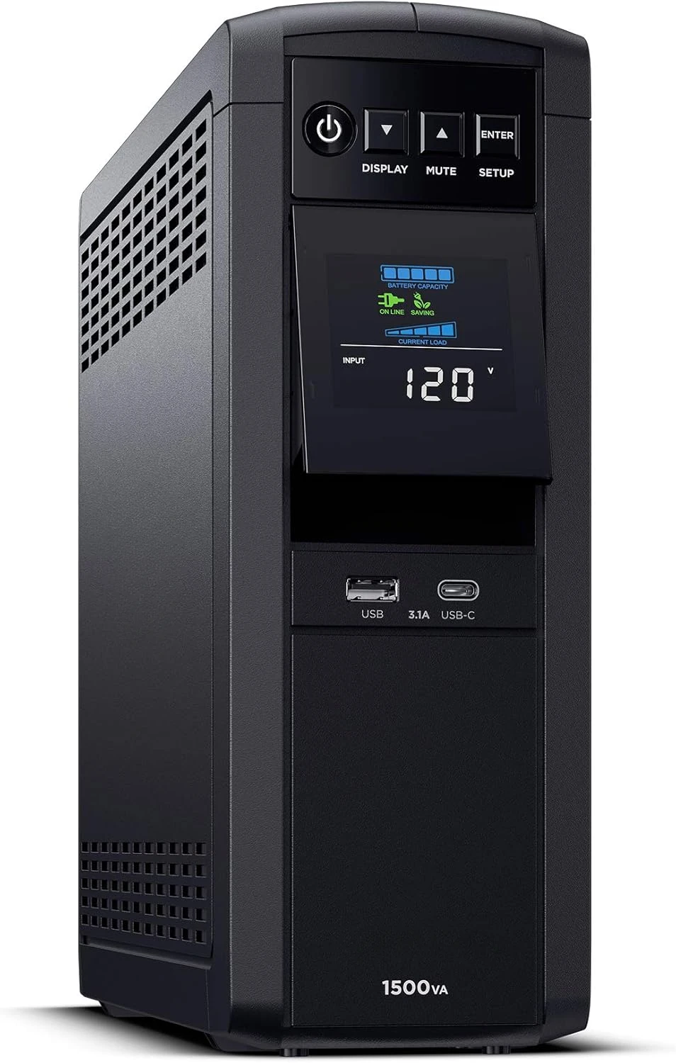 PFC Sinewave UPS System, 1500VA/1000W, 12 Outlets, AVR, Mini Tower,Black