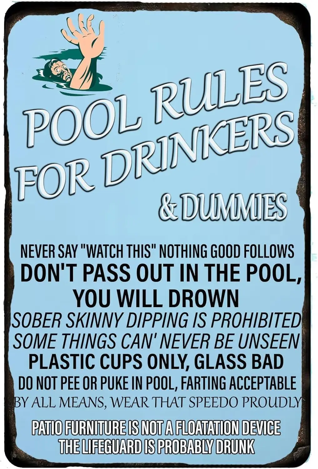 Pool Rules For Drinkers & Dummies Vintage Metal Sign,Swimming Pool Signs Vintage Pool Patio Wall Decoration for Swimming Poo