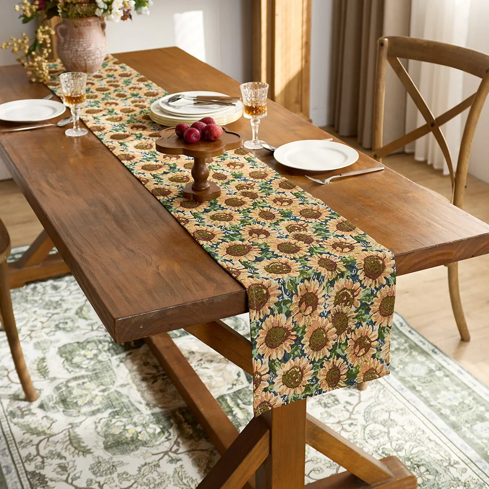 American Jacquard Dining Table Runner European Retro Sunflower TV Cabinet Chest of Drawers Coffee Table Decorative Fabric