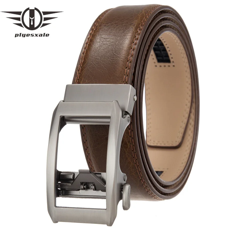 Plyesxale Luxury Designer Mens Leather Belt Automatic Cowskin Belt For Men Tan Brown 35mm Width cinturones para hombre B1048