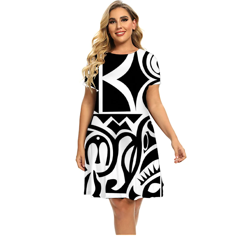 2022 New Summer Dresses Woman O-Neck Geometric Print Dress Fashion Short Sleeve Loose Clothing Plus Size Women 4XL 5XL 6XL Dress