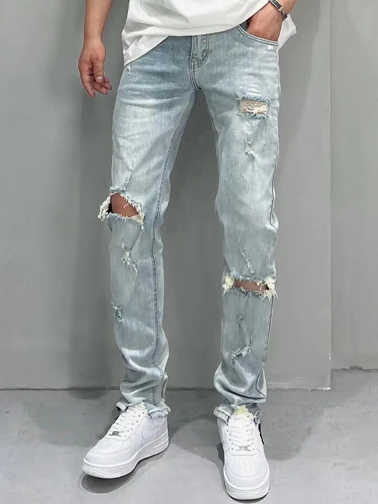 

Мужские летние тонкие джинсы с рваными элементами, модные, облегающие, укороченные (до щиколотки), в корейском стиле, универсальные, повседневные, для молодежи