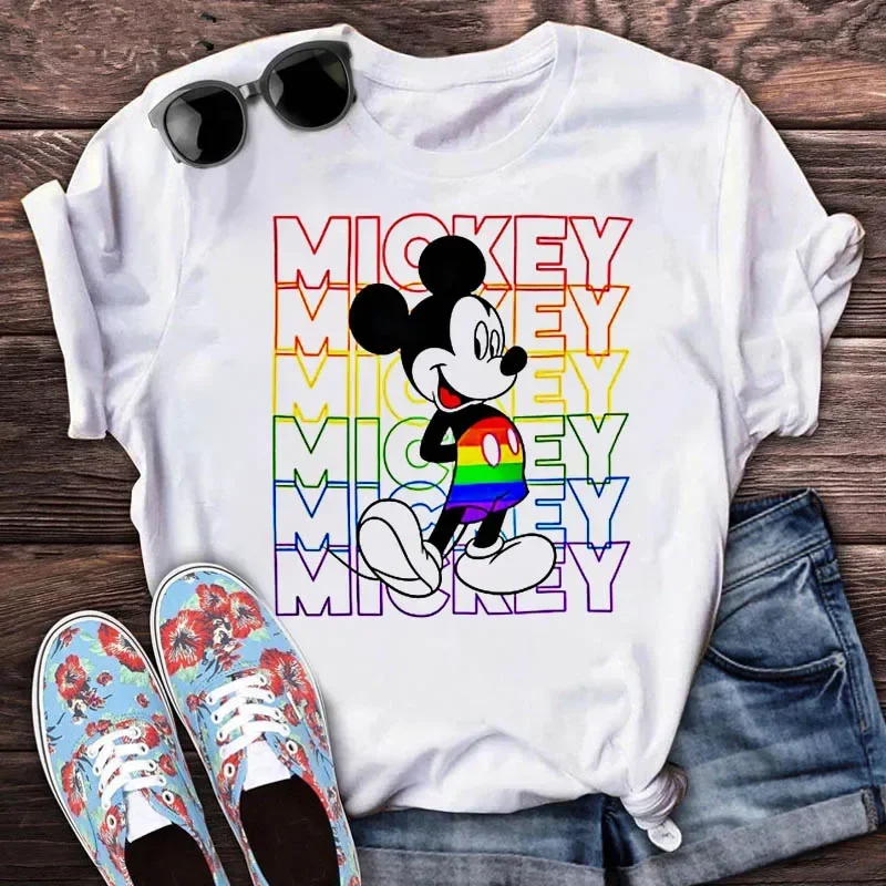 Mickey Minnie Mouse Disney T-shirts Women Funny Fashion Streetwear 2024 New Summer Short Sleeve T Shirt Female y2k Cloting Tops