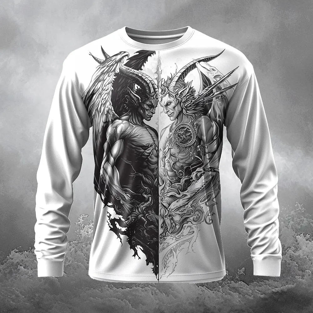 

Mysterious Retro Graphic Men's Long Sleeve T-Shirt Autumn Daily Casual Outdoor Sports Round Neck Pullover Loose Fashion Cool Top