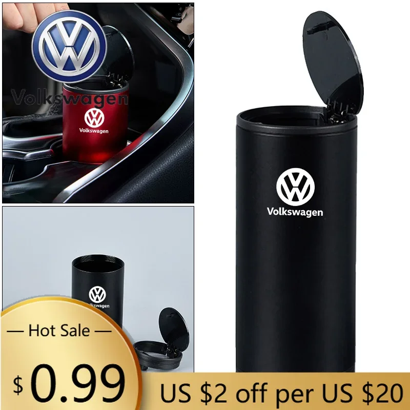 

For VOLKSWAGEN VW Car Ashtray with Lid Smell Proof Stainless Steel Led Portable Ashtray Cup For Volkswagen VW CC Beetle Golf Tao