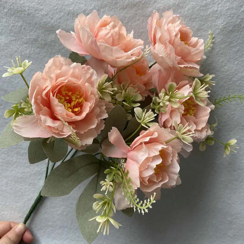 Artificial Peonies Bridal Silk Rose Bouquet DIY Wedding Home Garden Decoration Accessories Autumn Hydrangea Fake Plants
