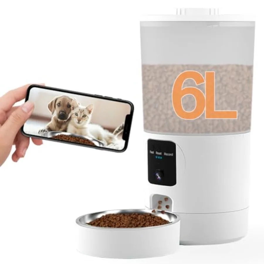 

Automatic Pet Feeder with 2K Camera and Smart App for Cats and Dogs 6L Capacity Timed Auto Control Meal Dispenser with 2.4G 5G