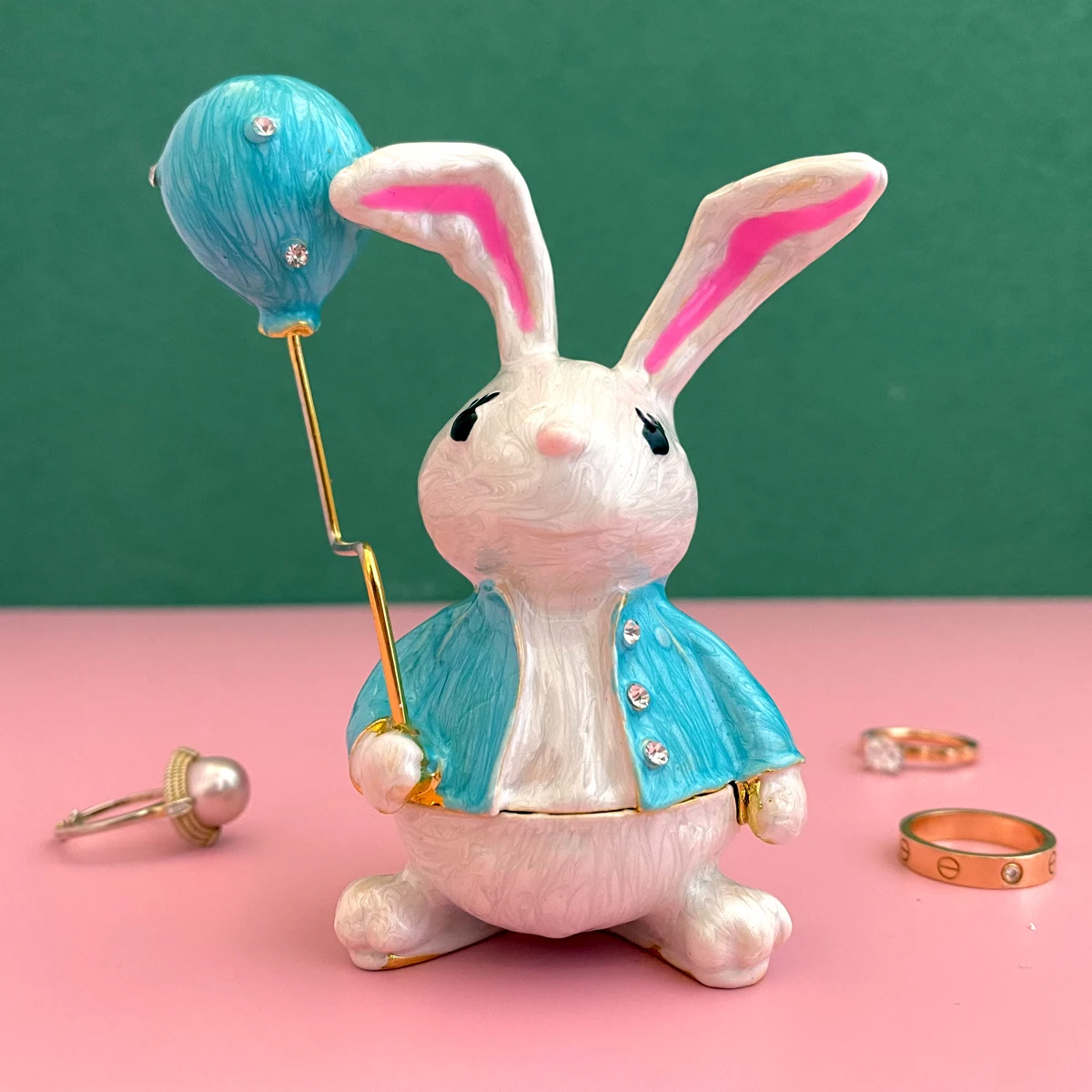 Crystal Metal Animal Figurines Jewelry Trinket Box Hinged Hand Painted Storage Case Ring Holder Home Dresser Decor Wedding Gift