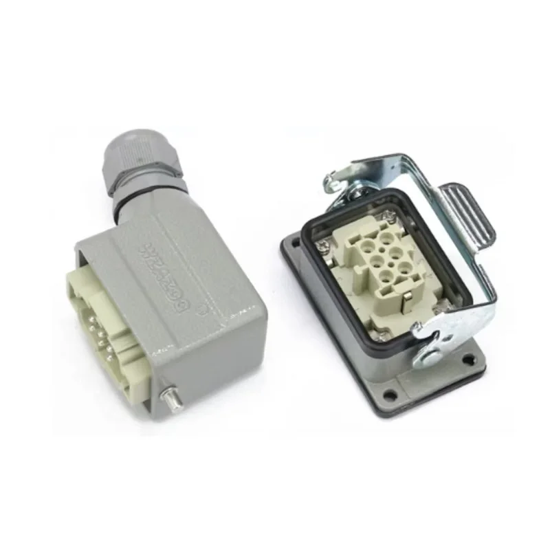 Rectangular heavy duty connector HE-06 core industrial waterproof aviation plug socket 16A top line and side outlet