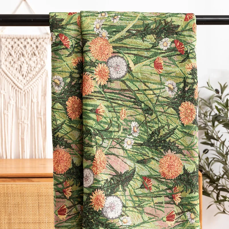 150x100cm Green Oil Paint Pattern Jacquard Fabric Cloth Canvas Floral Sofa Cover Tablecloth Clothing DIY Fabrics Sewing Supplies
