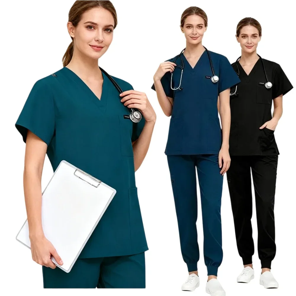

Clinic & Nursing Scrub Sets, Unisex Short Sleeve Uniforms with Trousers, Lightweight and Breathable Workwear