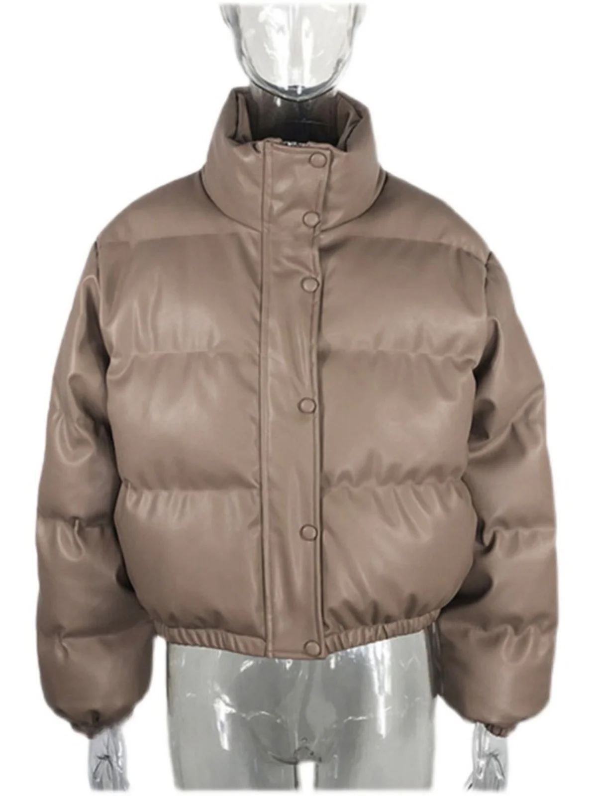 

Winter Women's Warm Thi Leather Parka Jaet Street Sle Pure Color Zipper Closure Cotton Filled ort Coat for Ages 8-24