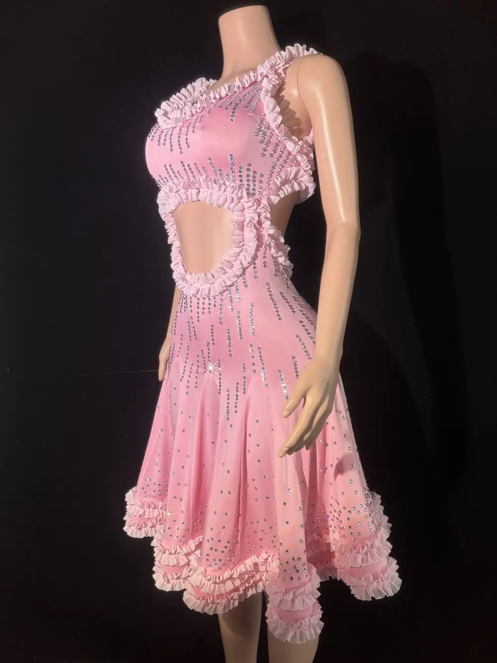 Funkelnde Strass rosa Kleid für Frauen sexy hohle rücken freie Abend Abschluss ball feiern Geburtstags kleid Performance Show Bühnen kleidung