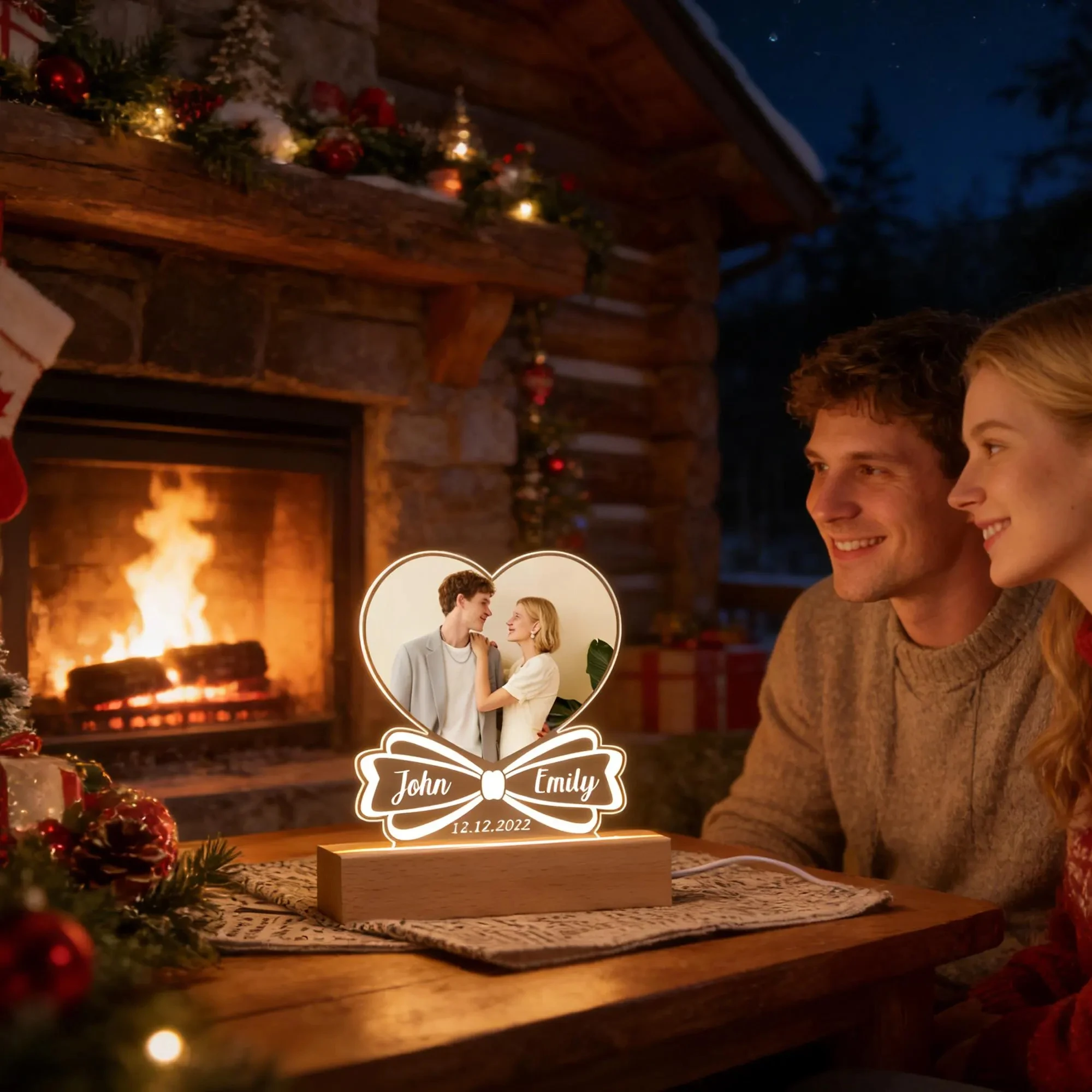 

Customizable Valentine Day Romantic Gift Anniversary Present Photo Night Light Solid Wood Base Multi Color Adjustmeve GiftsDecor