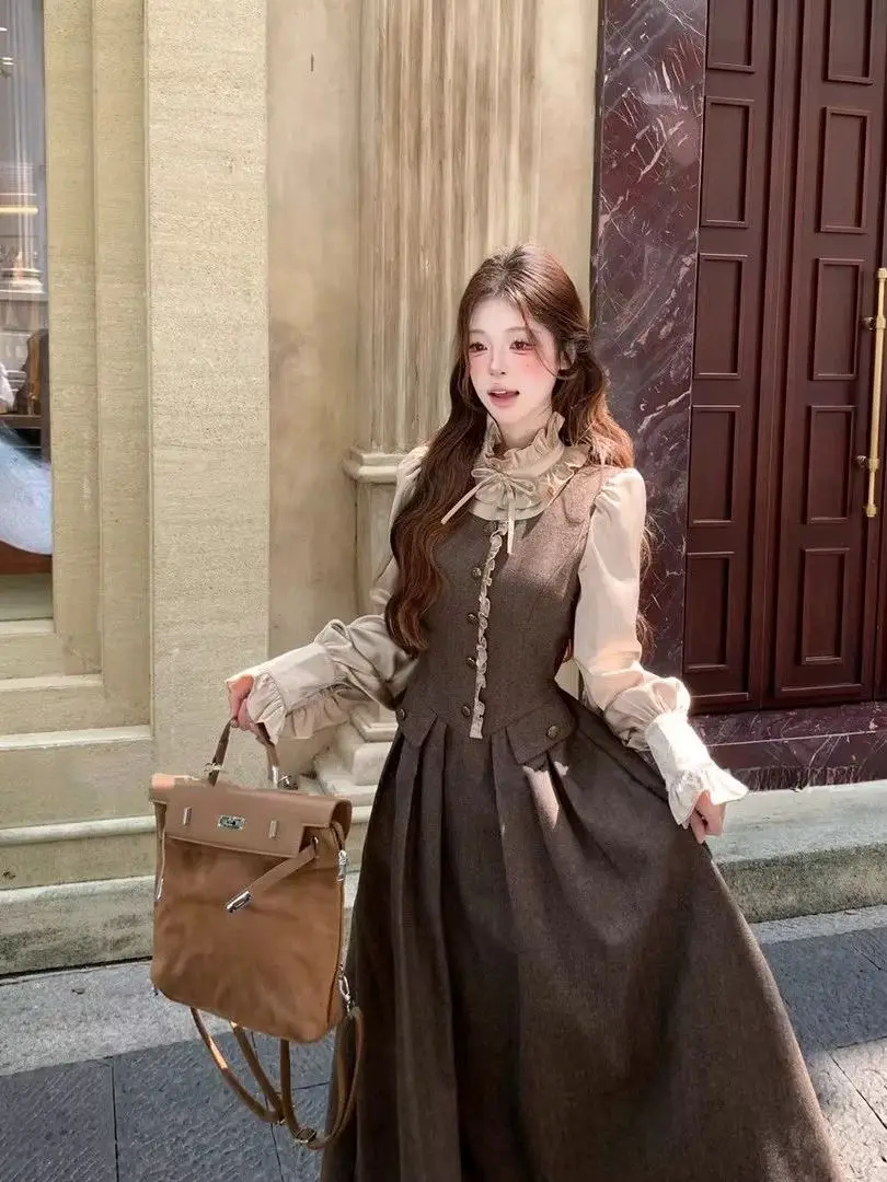 Korean Style Petite Set Dress Women Autumn Winter Beauty Ray OOTD  Dress Retro Miss Rich Outfit Two Piece Set Fashionable