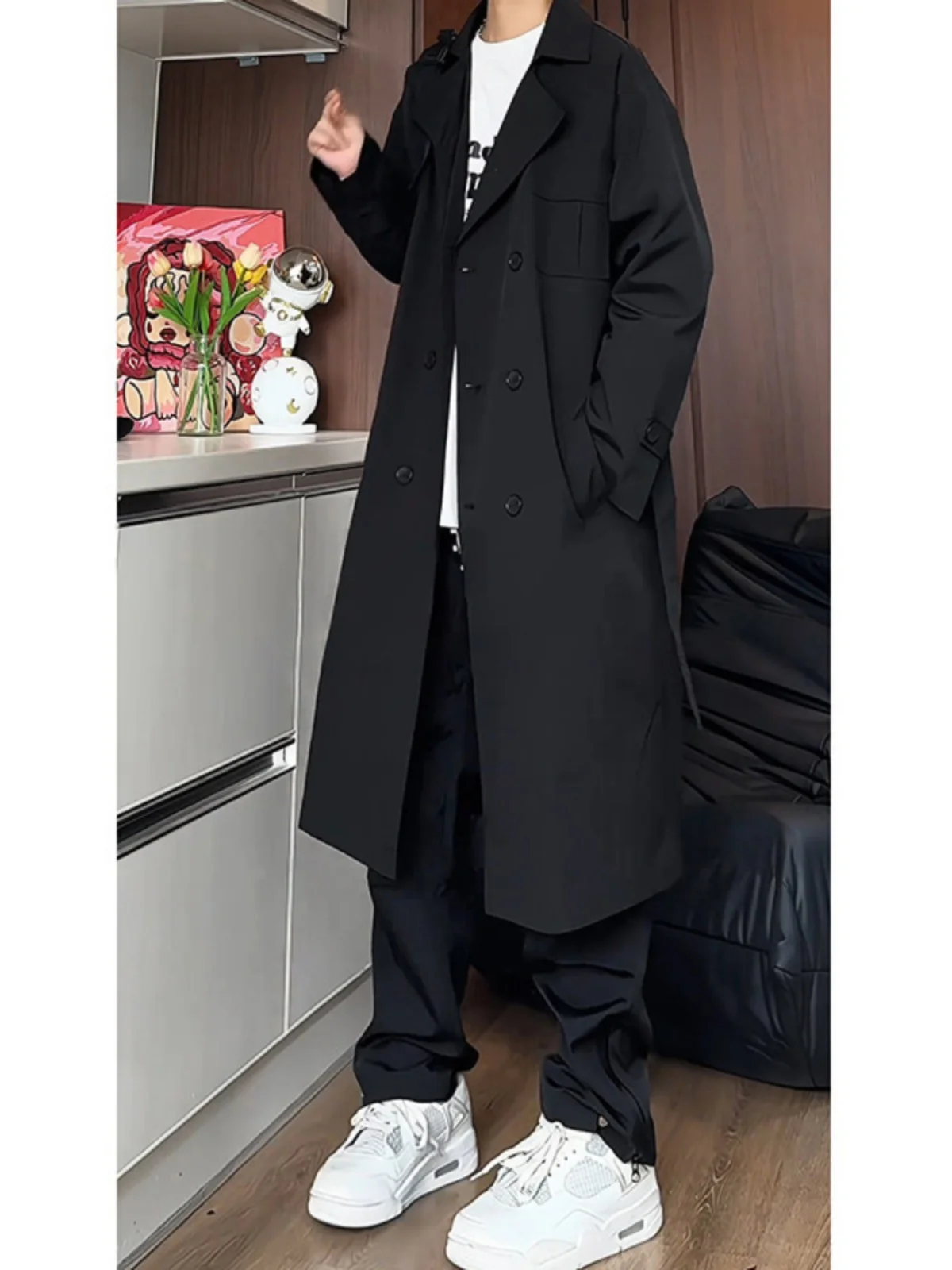 

Длинное пальто Naples Bla для высоких мужчин, двубортное, на пуговицах, формальное, молодежное, модное, из полиэстера, осеннее, с защитой от солнца и ветра