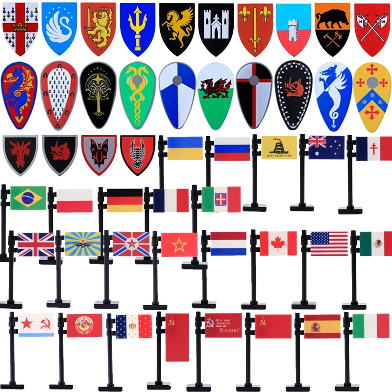 

Medieval Castle Shield Soldier Figures Accessories Building Blocks MOC Flag Printed Tiles Bricks Toys A11