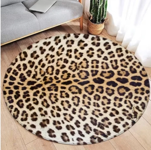 Leopard Print Round Carpet Fashion Animal Fur Pattern Woman Girl Home Living Room Bedroom Decorative Flannel Floor Rugs