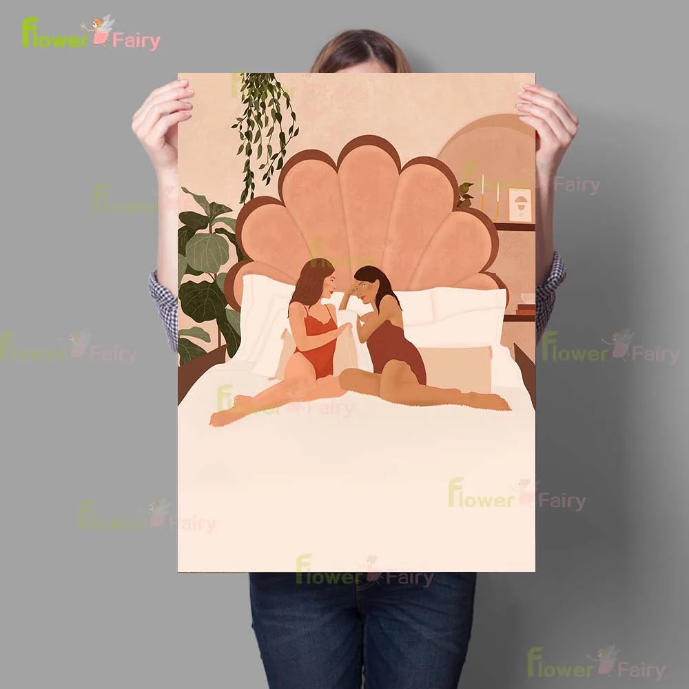 Minimalist Girl on Vacation Cartoon Scenery Poster Wall Art Canvas Painting Home Decor Wall Pictures For Living Room Unframed