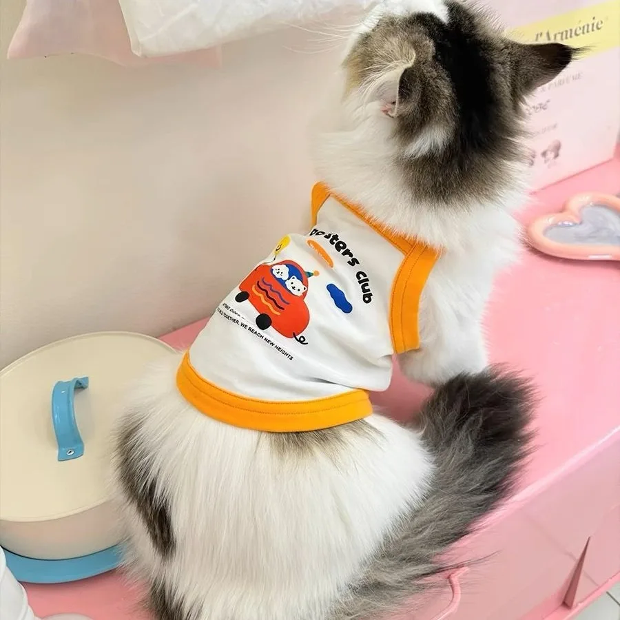 Dopamine Matching Color Teddy Clothes Thin Pet Vest Puppy Cartoon Sling Animal Print Cool Dog Short Sleeve