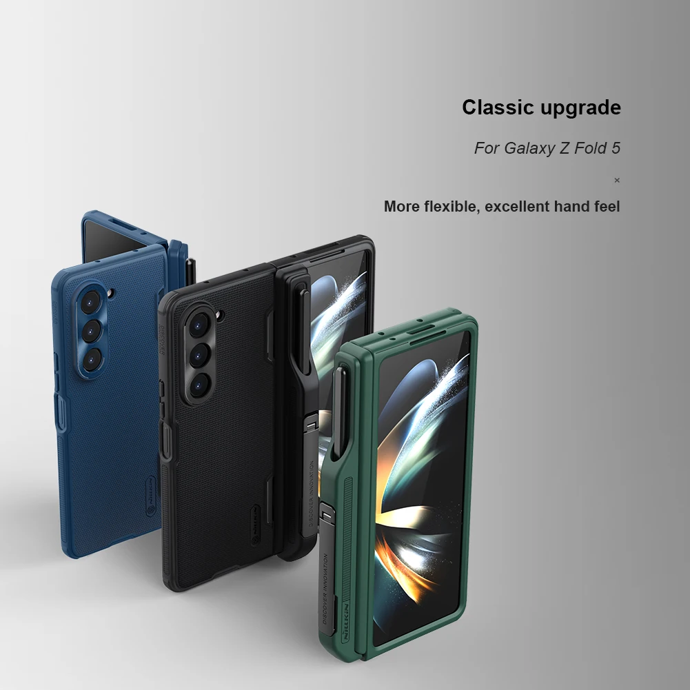 NILLKIN for Samsung Galaxy Z Fold 5 5G Case With S-Pen Pocket Frosted Lens Kickstand Silicone Slide Camera Protection Cover