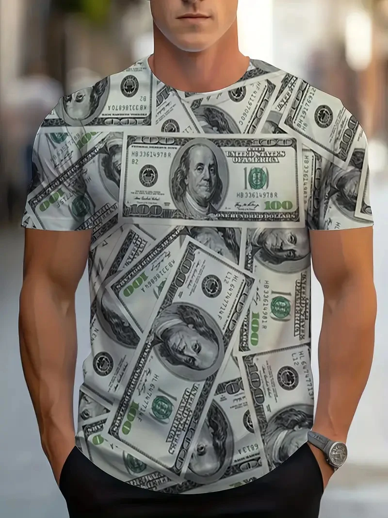 Fashion USD Dollar Graphic T-Shirt Men Trend Personality 3D Full Print Money Pattern Tees Summer Casual Hip Hop Kids T Shirts