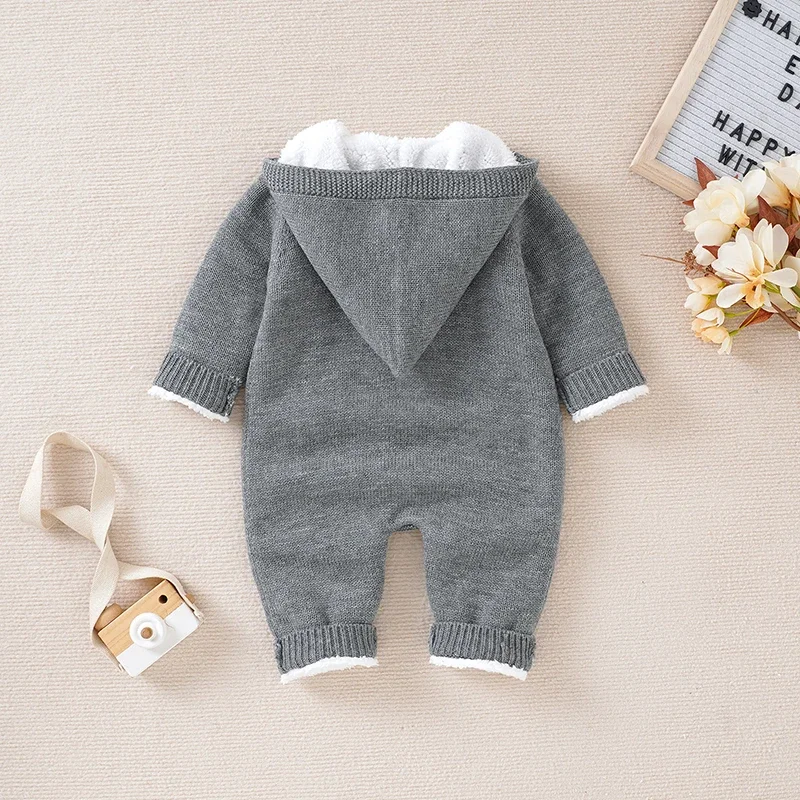 Winter Baby Romper Long Sleeve Newborn Girl Boy Jumpsuit Outfit Knitted Infant Kid Clothing Fashion Hooded Onesie 0-18M Playsuit